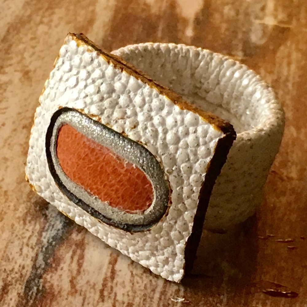 white textured handmade ring